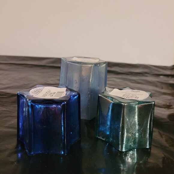 3 start shaped blue colors with carcked silver/gold inside votive - Picture 3 of 8
